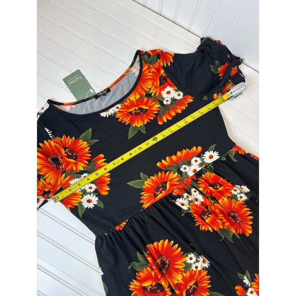 NWT Amazon Midi Dresses - Black Floral & Crochet Yoka Shot Sleeves Bundle Sz L - Picture 2 of 9